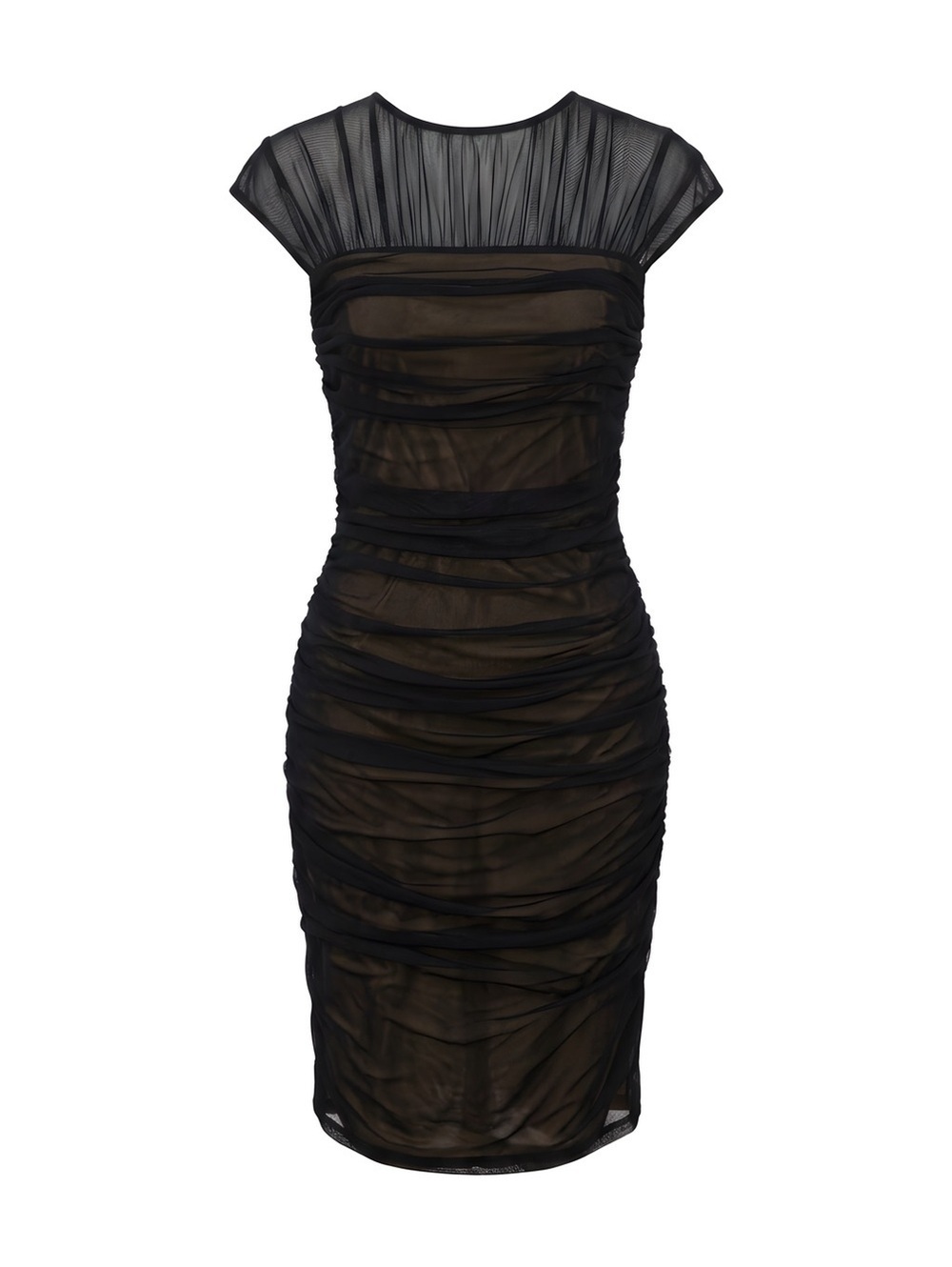 Mother of the Bride /Groom Sale -Tadashi Shoji Black Sheer Ruched Mini Dress